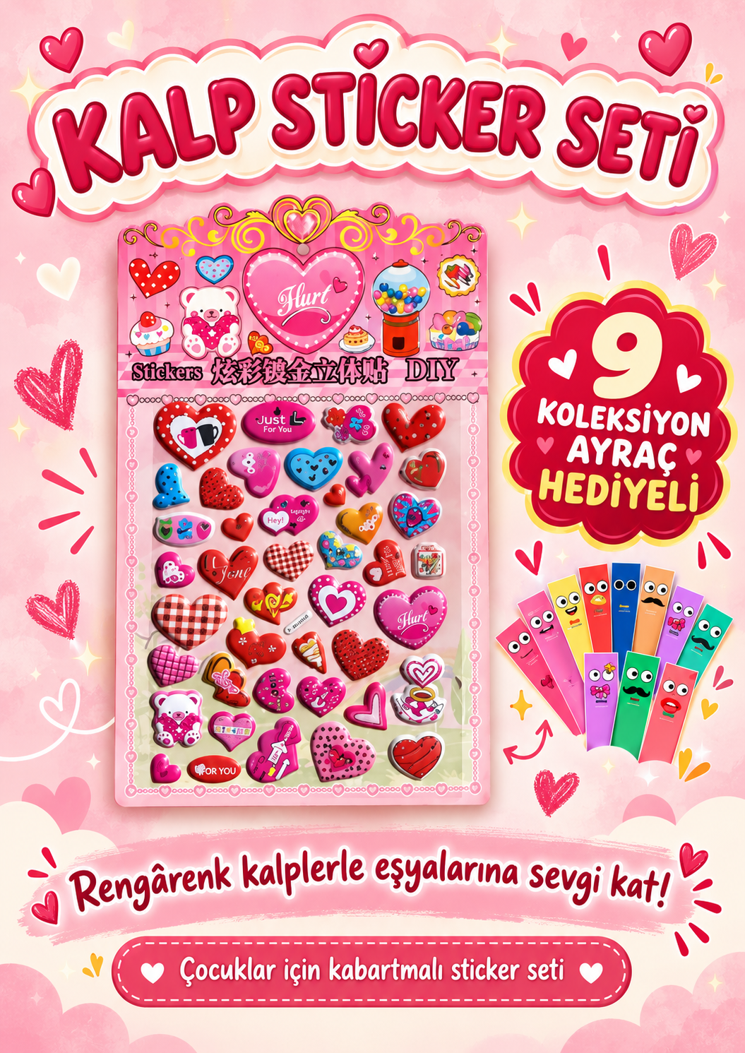 Kalp Sticker - Çocuklar İçin Kabartmalı Sticker Etiket